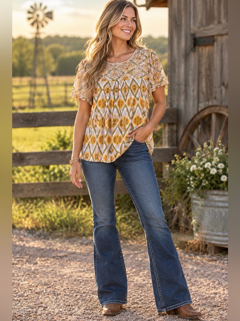 Savanna Jane Embroidered Southwestern Inspired Top